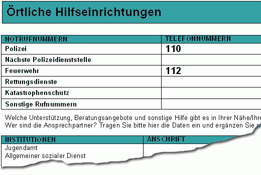 Dokument-Vorschau: Formular Örtliche Hilfseinrichtungen